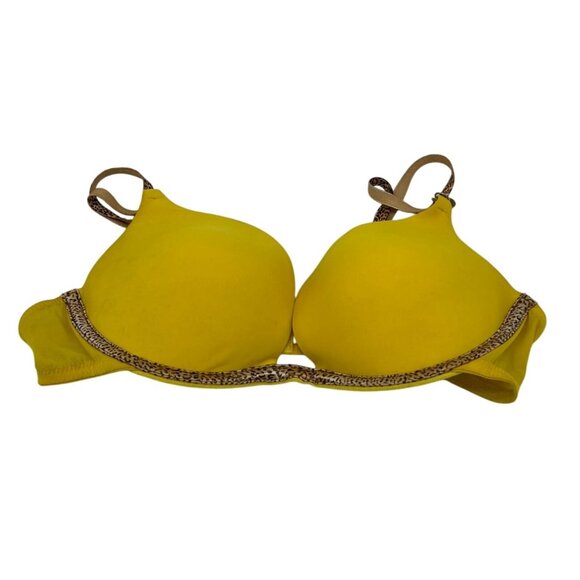 Victoria's Secret Womens Very Sexy Push-Up Bra Size 34B Yellow Leopard Trim Y2K - Picture 1 of 5